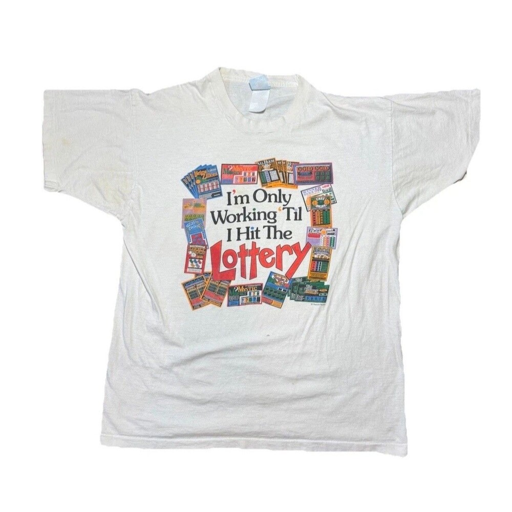 Vtg 80s/90s Funny Lottery T-Shirt – Single Stitch – Fruit of the Loom XL